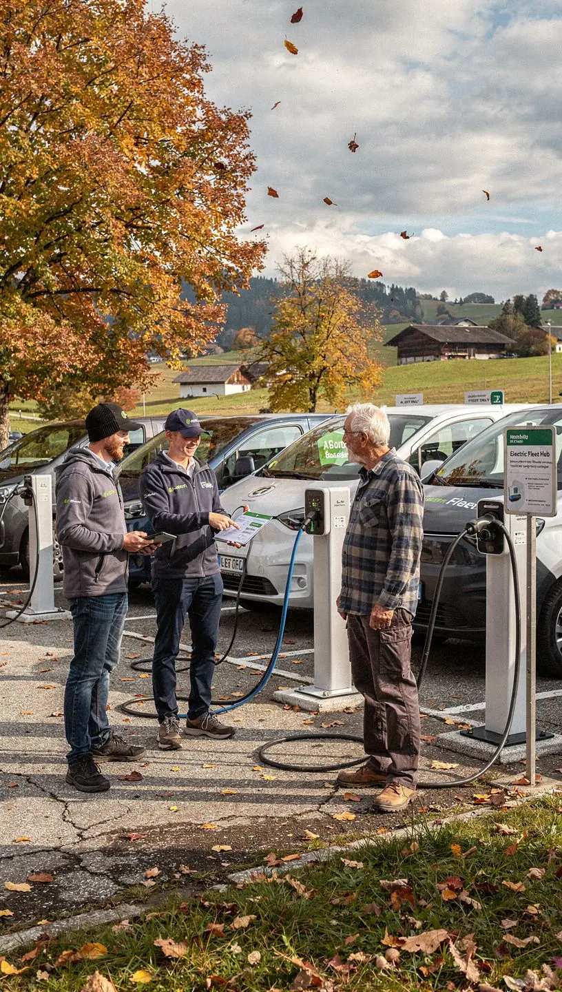 Techniker bei der Installation von Ladestationen für Nutzfahrzeuge