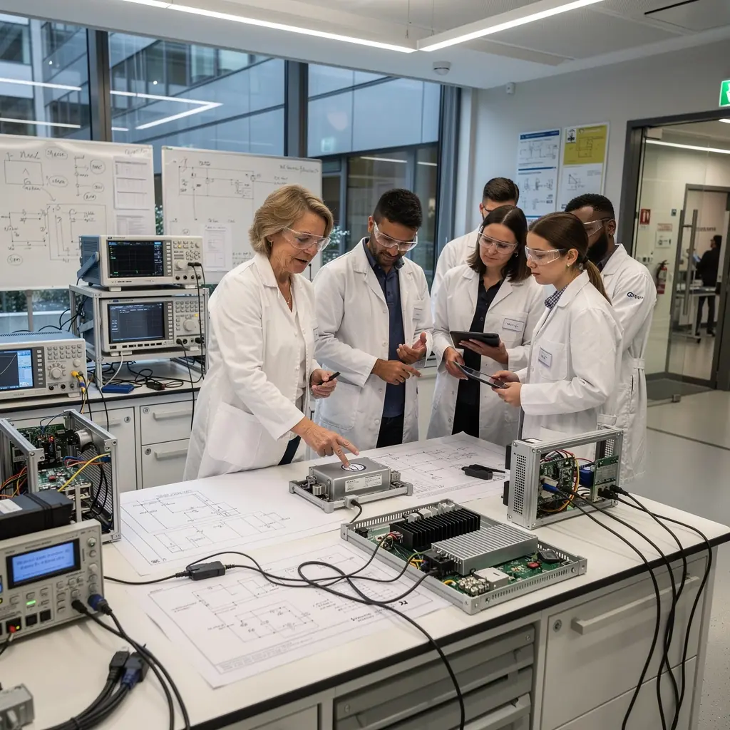 Mehrere Elektro-Lkw stehen an einer Schnellladestation