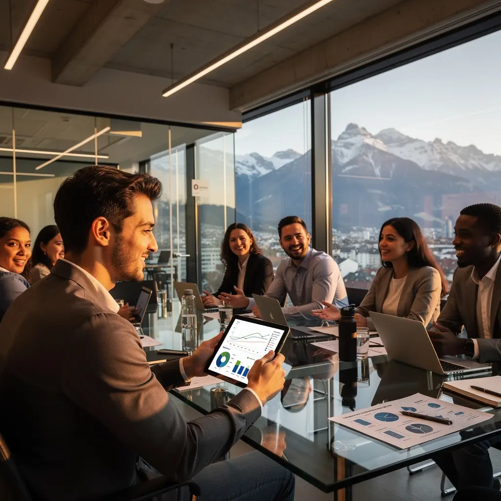 Ein groГџer Fuhrpark von Elektro-Nutzfahrzeugen, die an einer Schnellladestation aufgeladen werden.
