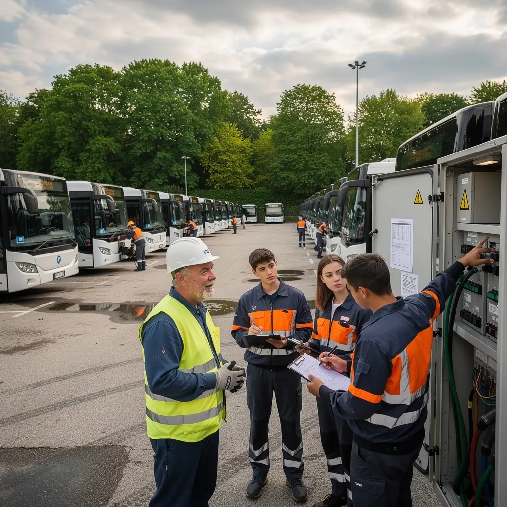 Eine moderne Ladestation fГјr Elektrofahrzeuge auf einem UnternehmensgelГ¤nde.