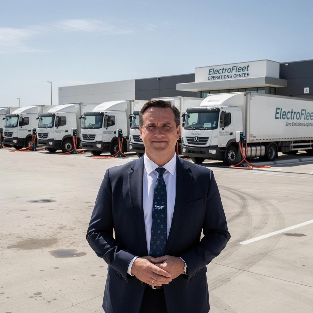 Große Elektrofahrzeugflotte auf einem Betriebsgelände